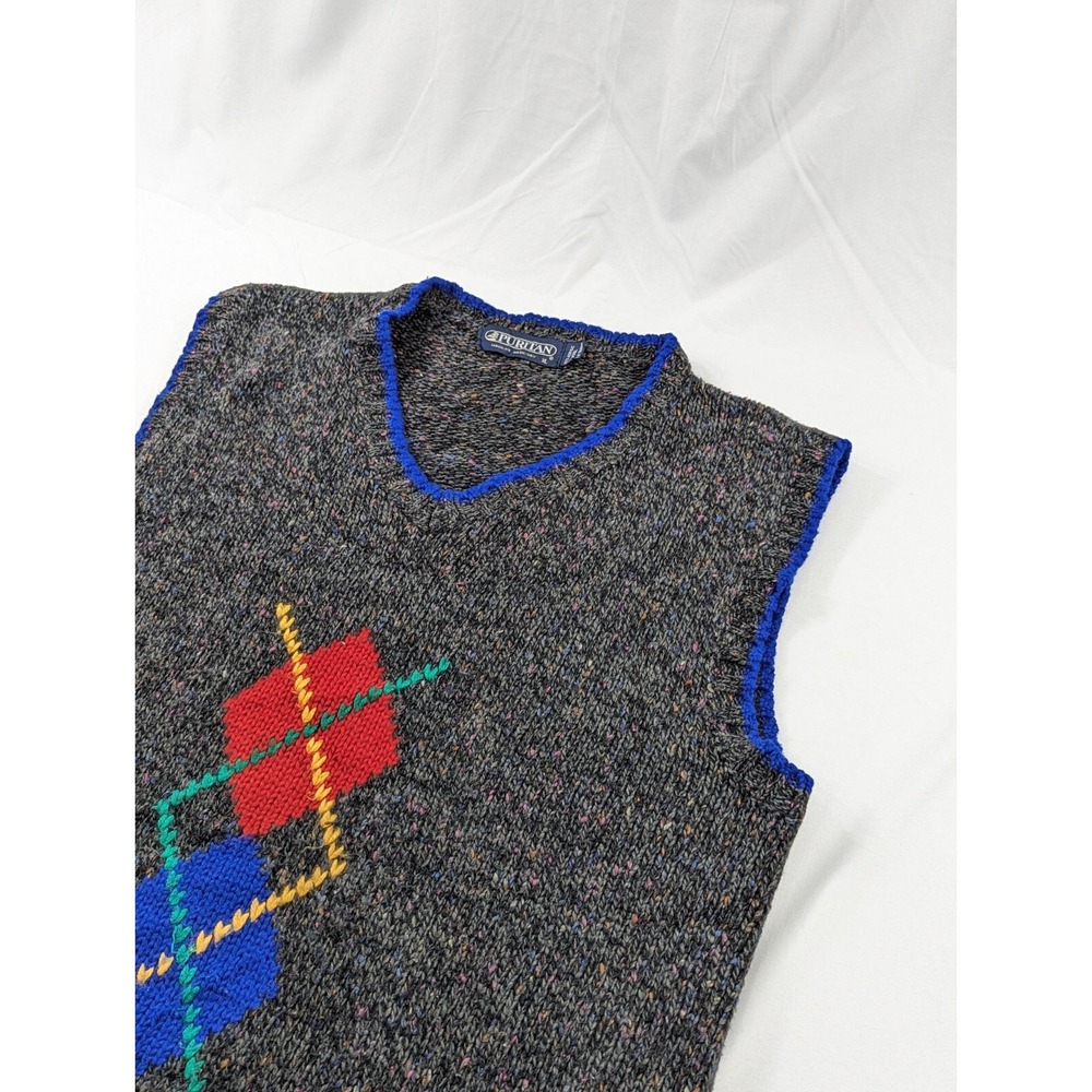 Vintage‎ Puritan Men's V-Neck Wool Acrylic Sweater Vest XLarge Gray Confetti